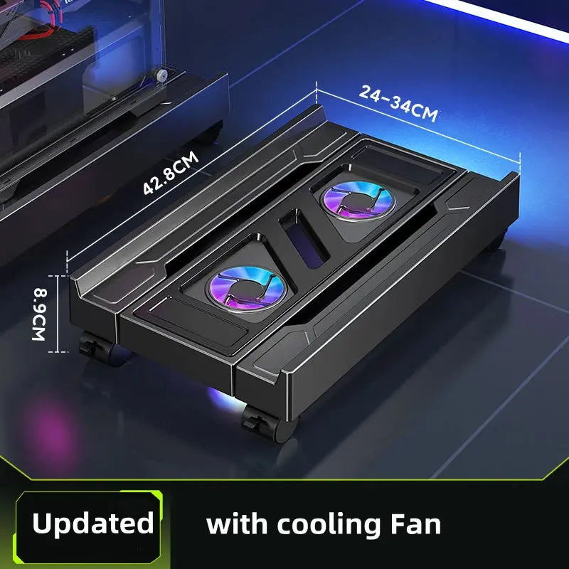 Mobile PC Tower Stand Adjustable Computer CPU Holder Telescopic Desktop Stand CPU Cart with RGB Cooling Fan Heat Dissipation Mega Store 4