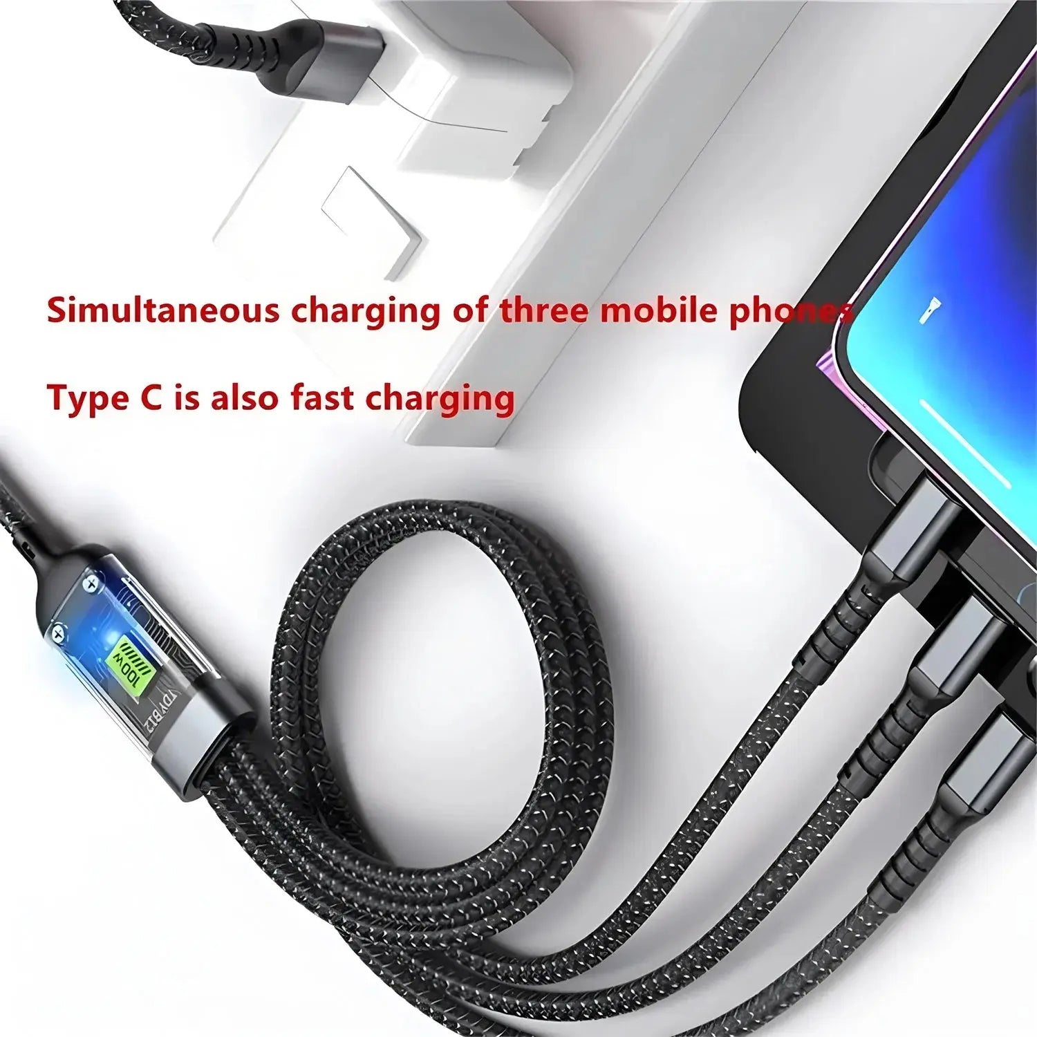 100W Fast Charging Cable Multi Charger Cable Nylon Braided Multiple USB Universal 3 in 1 Charging Cord Adapter with Type-C Micro Mega Store 4