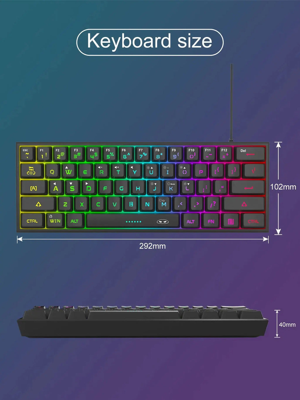 MageGee Mini 60% Gaming Keyboard, RGB Backlit 61 Key Ultra-Compact Keyboard, TS91 Ergonomic Waterproof Mechanical Feeling Office - Mega Store