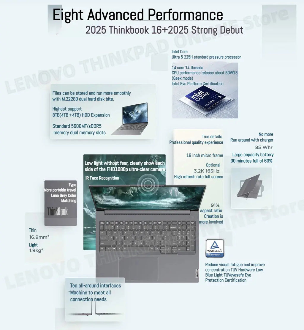 Lenovo laptop ThinkBook 16+ 2025 laptop U5 225H/U7 255H/U9 285H 32G+1TB SSD 16'' 3.2K 165Hz Mega Store 4
