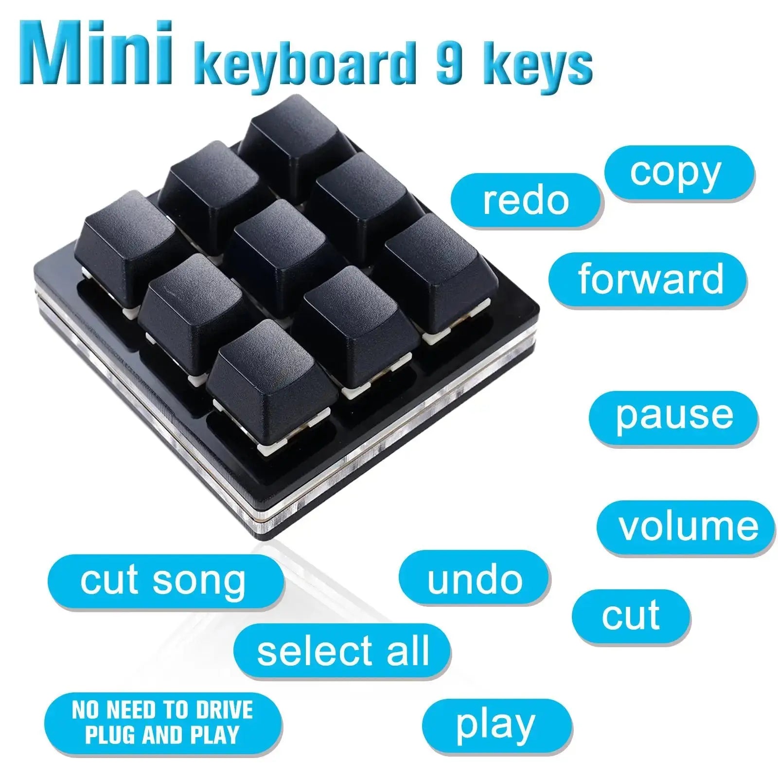Mini 9 Keys Mechanical Keyboard Gaming Keyboard Hotswap Custom Macro RGB Programmable Support Keypad Shortcut L4B8 - Mega Store