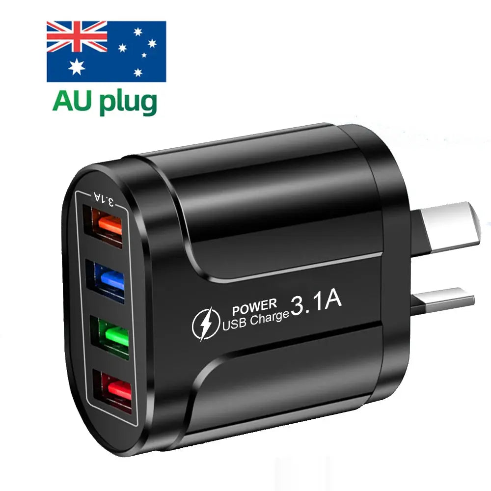 Australian USB Fast Charger AU Plug Quick Charger Mobile Phone Charger 3.1A Multiple 4 Ports USB Travel Adapter Wall Charger Mega Store 4