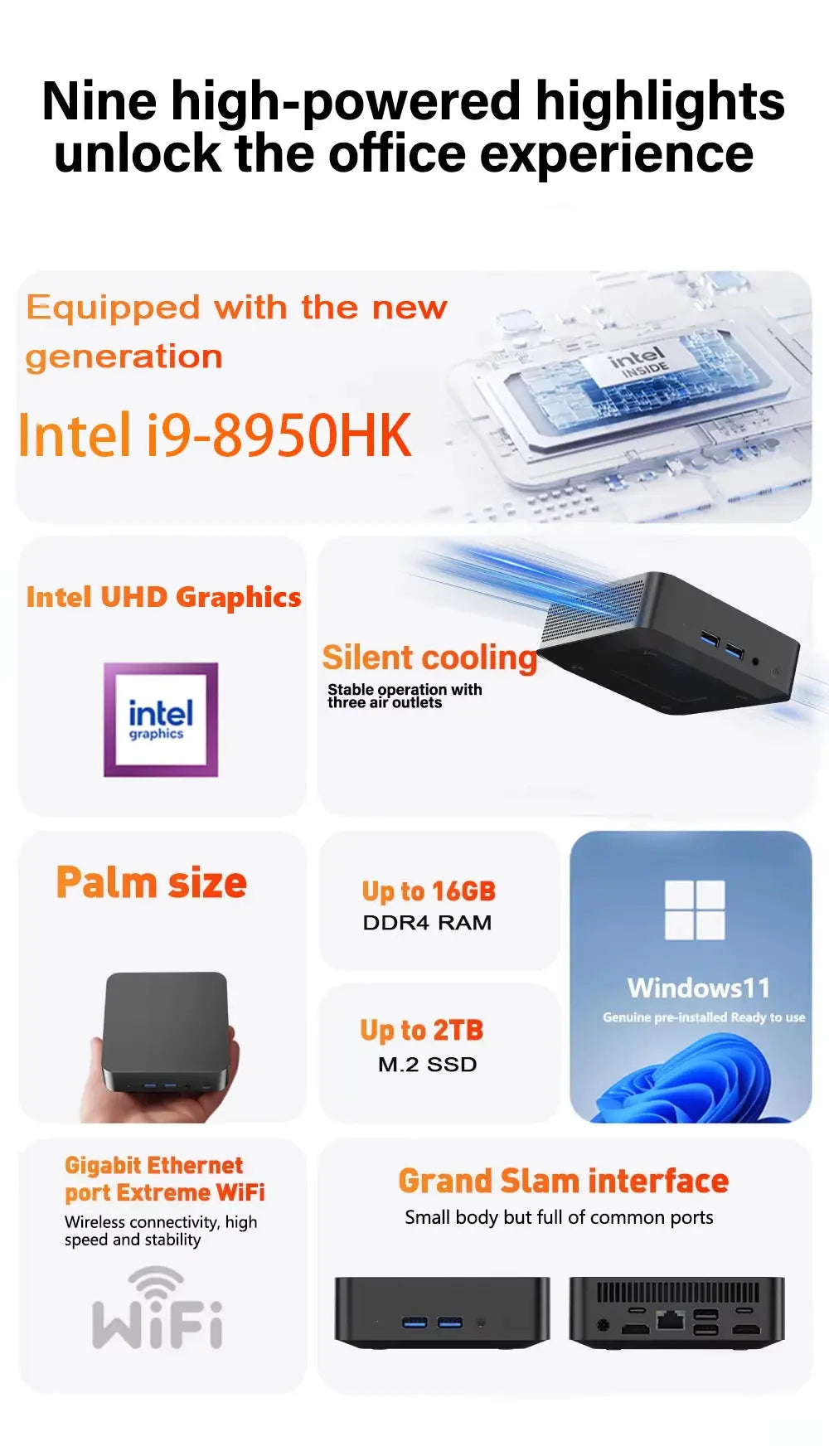 Portable i9 Mini PC Gamer Intel Core i9 8950HK Windows 11 Mini Computer 16GB DDR4 512GB 1TB SSD 1000M Ethernet Gaming PC Desktop - Mega Store