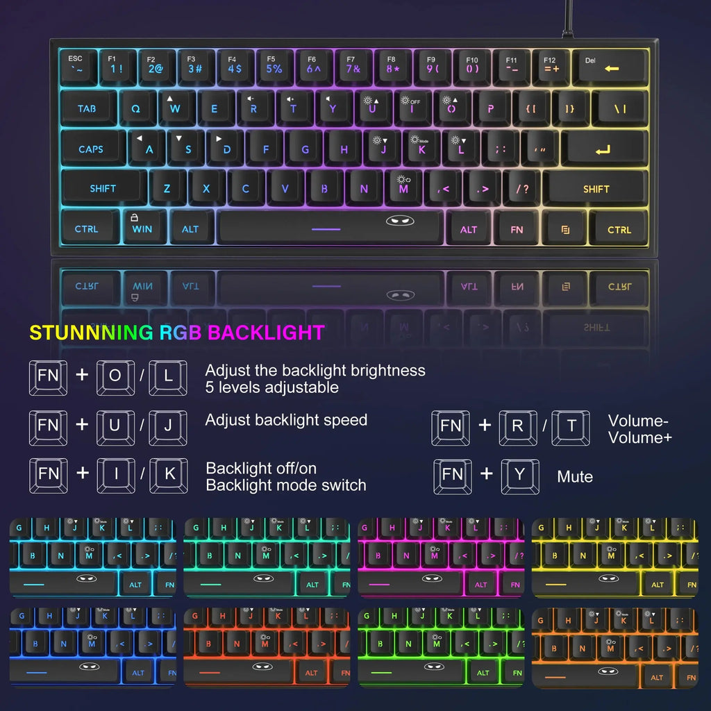 MageGee Mini 60% Gaming Keyboard, RGB Backlit 61 Key Ultra-Compact Keyboard, TS91 Ergonomic Waterproof Mechanical Feeling Office - Mega Store