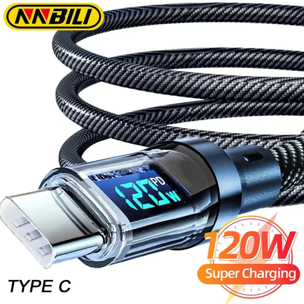 NNBILI 120W Type C to Type C Cable Phone Super Fast Charging Cable With LED Display USB To Type-C Data Cord For huawei oppo vivo Mega Store 4