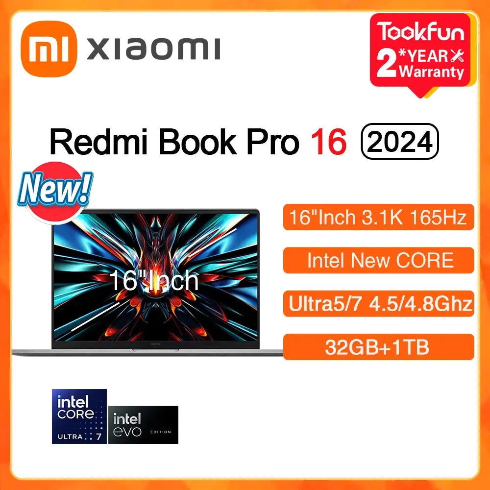XIAOMI Redmi Book Pro 16 2024 Laptop Intel Ultra5 125H 7 155H RAM 32GB SSD 1TB 16"Inch 3.1K 165Hz Notebook Ultrabook Computer PC Mega Store 4
