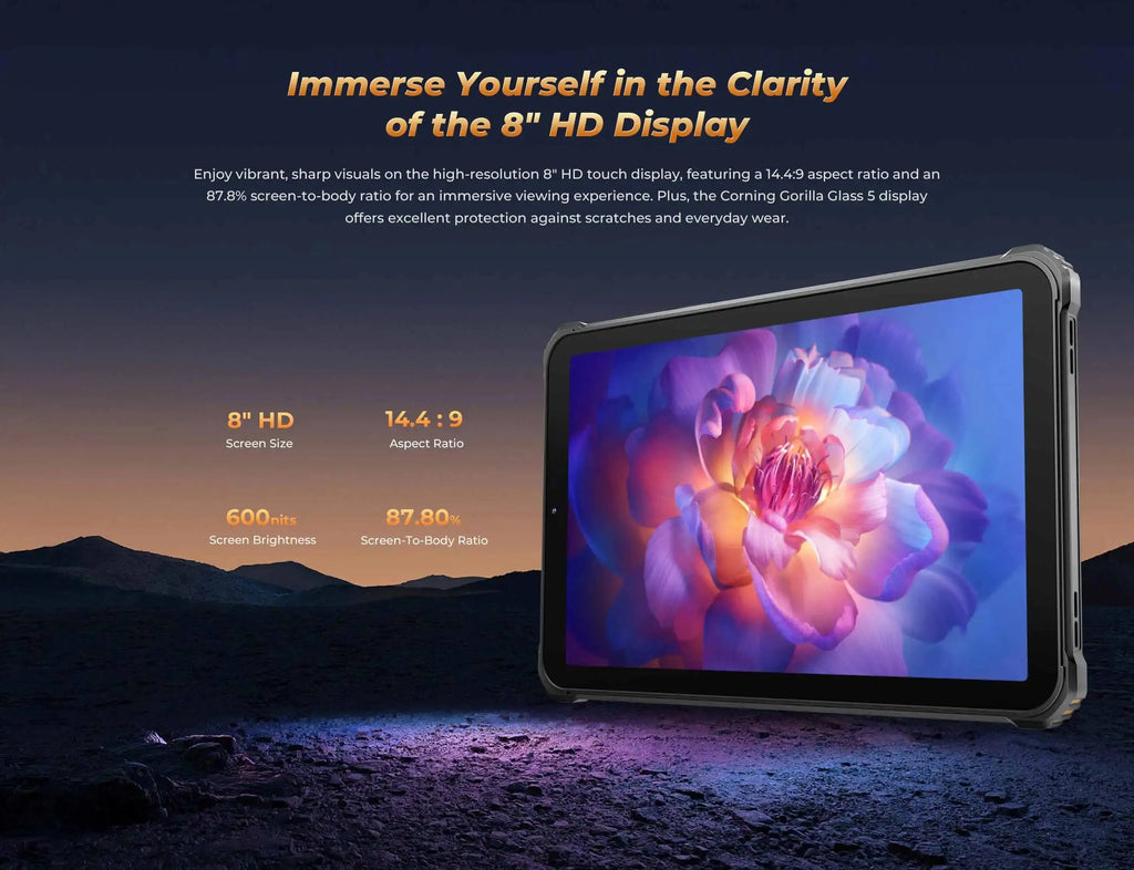Oukitel RT3 PRO 5150mAh Battery 8"HD Display 13.9mm Ultra-Slim Profile IP68 &IP69K & MIL-STD-810H - Mega Store