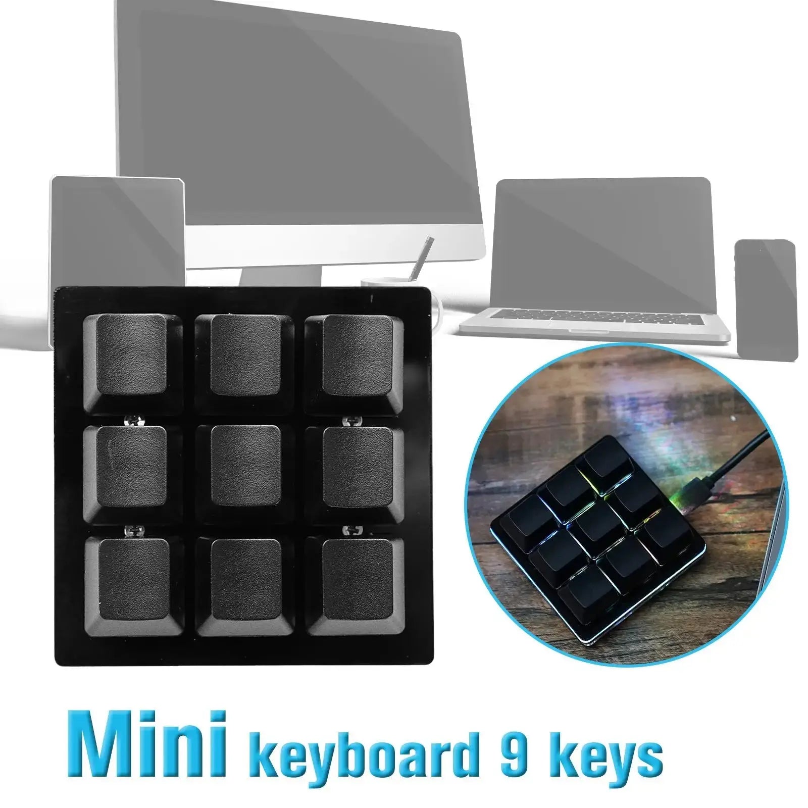 Mini 9 Keys Mechanical Keyboard Gaming Keyboard Hotswap Custom Macro RGB Programmable Support Keypad Shortcut L4B8 - Mega Store