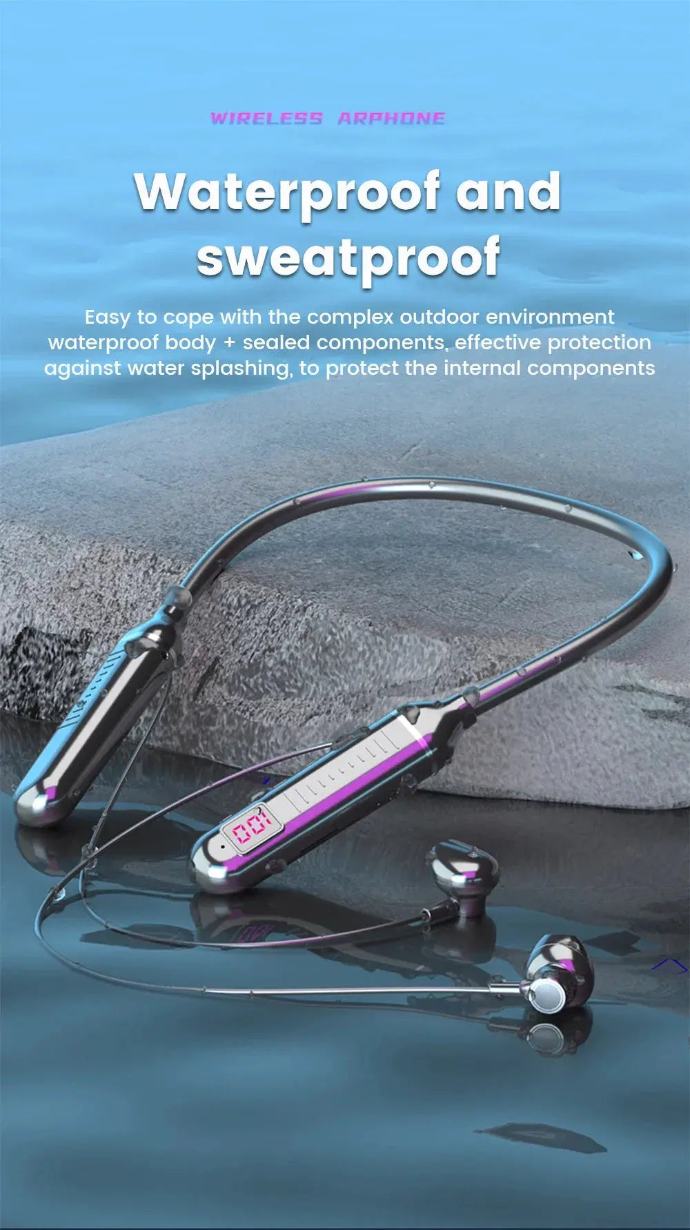 Wireless Earphones 5.3 Neckband Headphones Gaming LED Display Stereo Sports Headset Halter Waterproof Magnetic Earbuds Mega Store 4