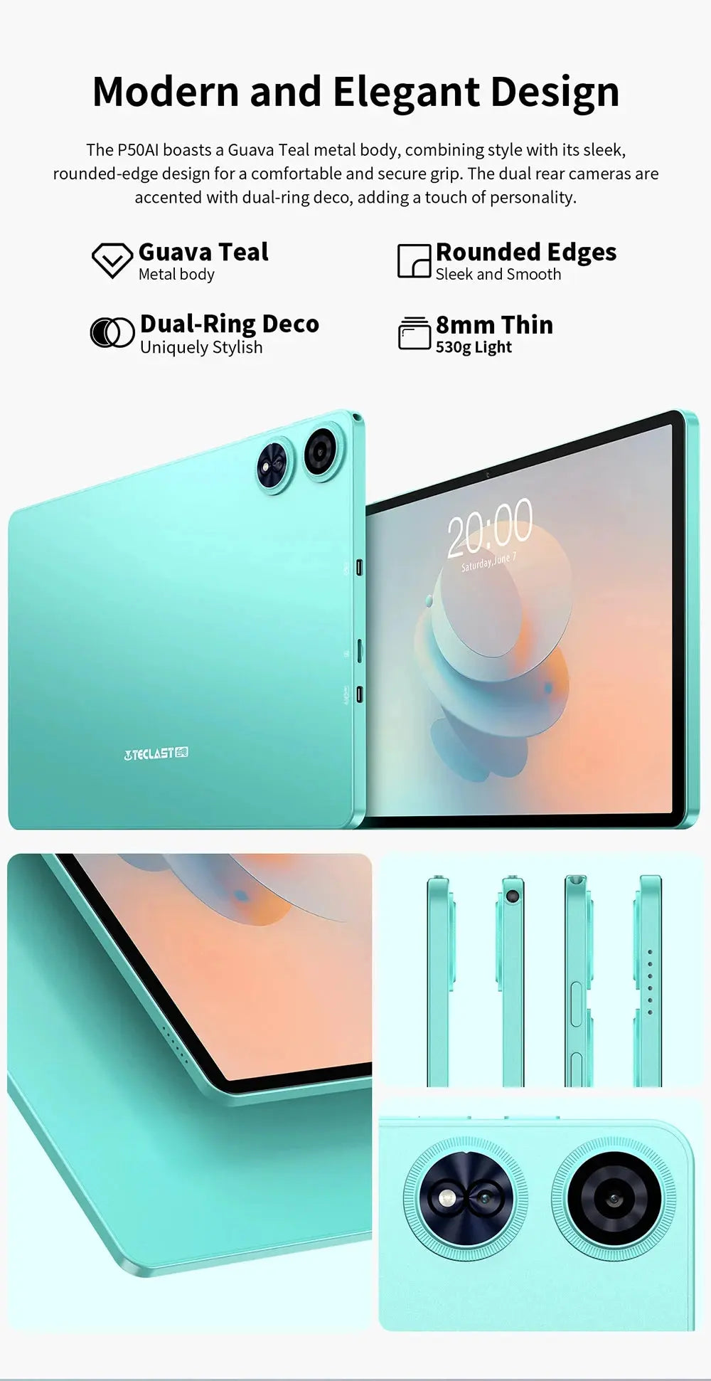 Teclast P50 AI Android 15 AllWinner A733-AI Table 11" 90Hz Screen Octa-Core 6GB 128GB LPDDR5 WIFI-6 7000mAh Battery AI Tab - Mega Store