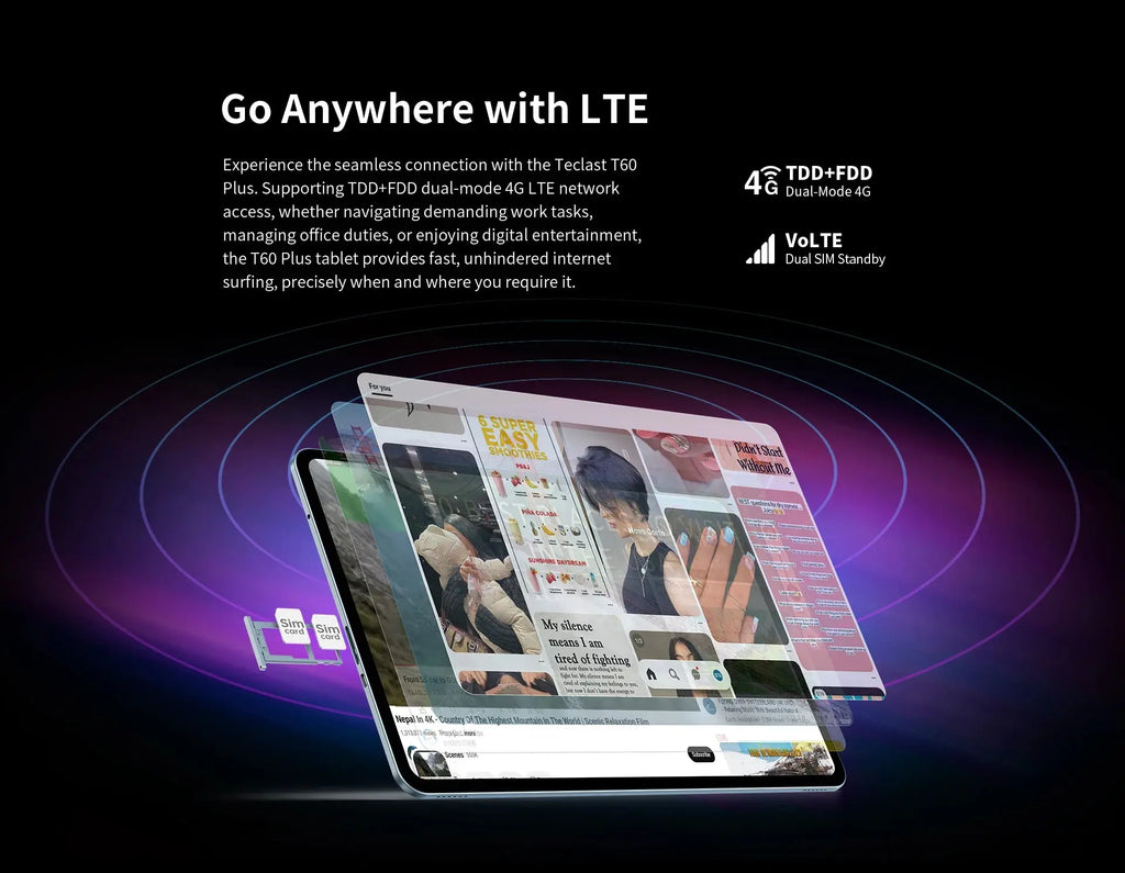 Teclast T60 Plus Tablets 12" 90Hz 2K Display Android 14 L1 MTK Helio G88 6GB/128GB 8000mAh Battery 4G LTE Global Version Tab2025 - Mega Store