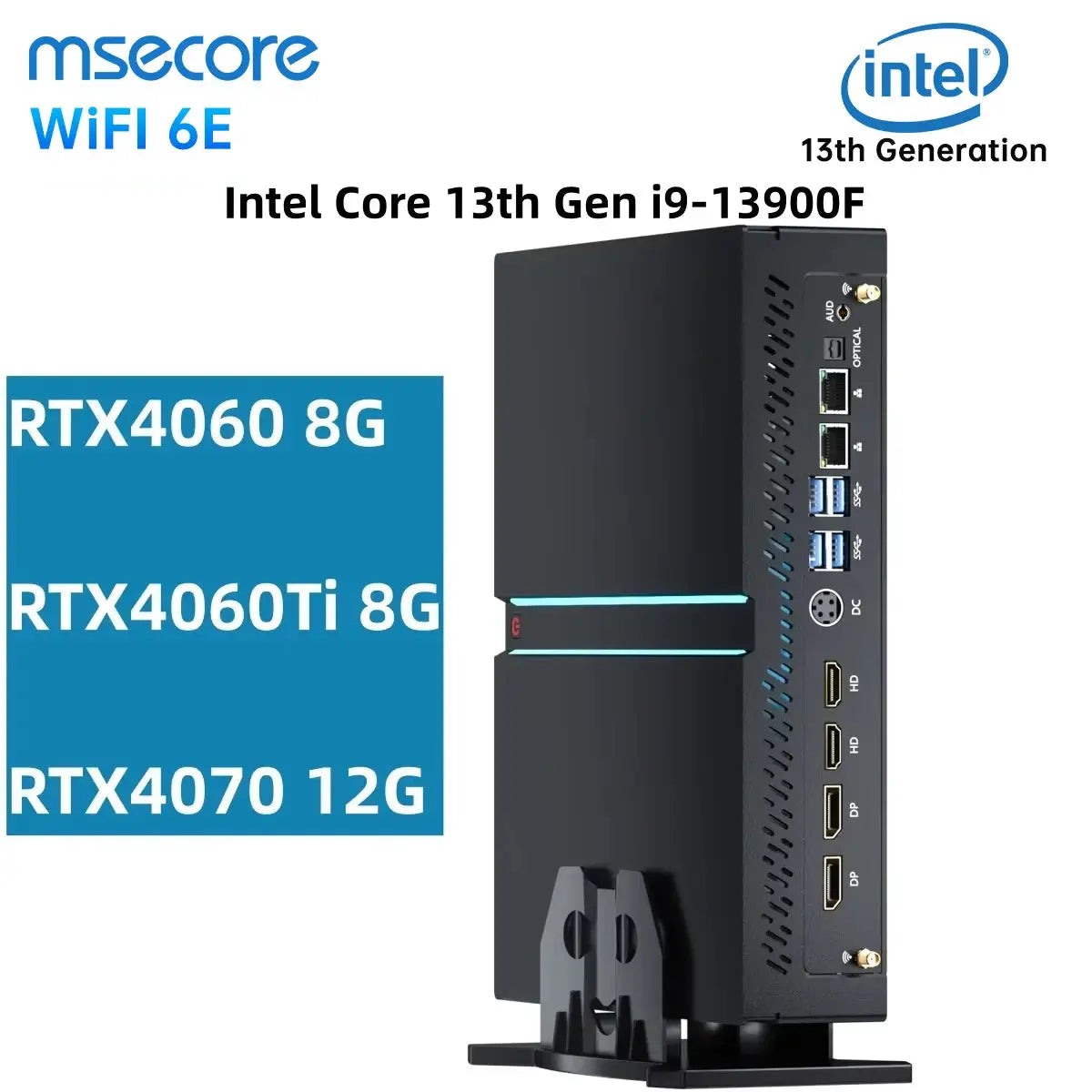 Mini Gaming PC with Intel i7-13700F, GeForce RTX4070, 32GB DDR5 RAM, M.2 SSD, WiFi 6E, Windows 11 Pro