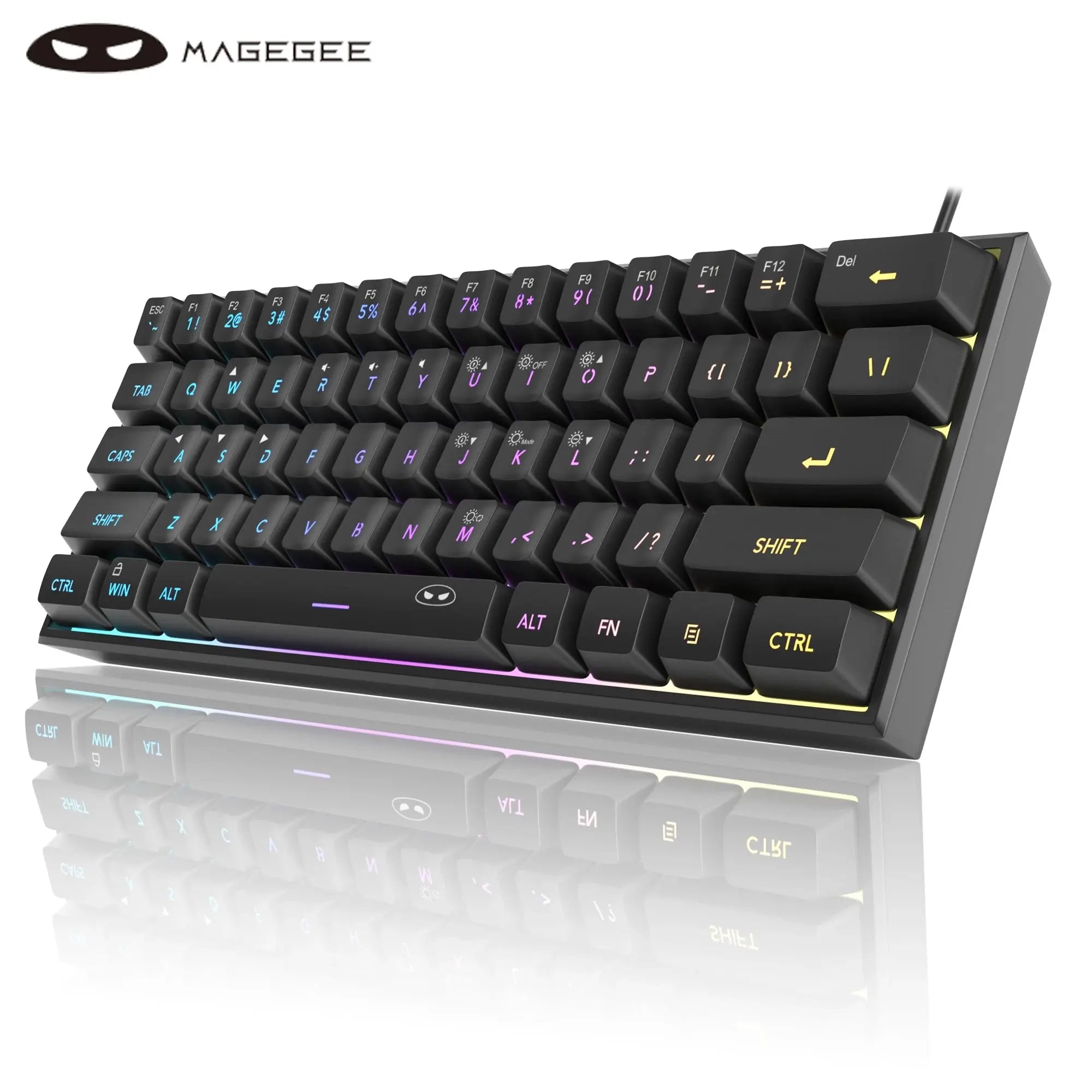 MageGee Mini 60 Gaming Keyboard with RGB backlit, 61 keys, compact ergonomic waterproof design, USB wired connection for gaming and office use