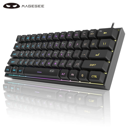 MageGee Mini 60 Gaming Keyboard with RGB backlit, 61 keys, compact ergonomic waterproof design, USB wired connection for gaming and office use